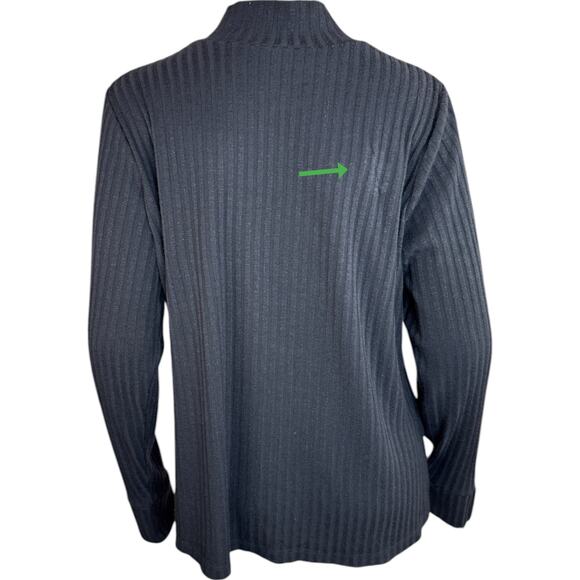 Susan Graver Rib Knit Mock Neck Long Sleeve Top with Button Detail Black Large - Picture 7 of 11